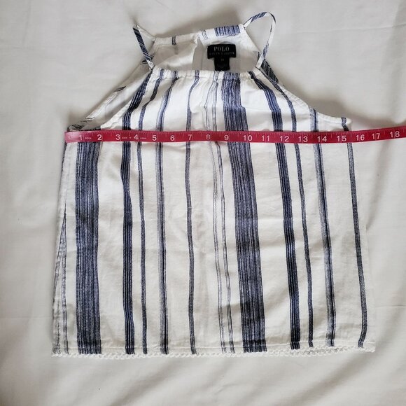 POLO Ralph Lauren Girls Blue Striped High Neck Pom-Pom Hem Sleeveless Top Sz 10 - Picture 10 of 12